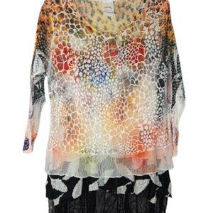 Flew de Lis Womens Tunic Top Multicolor Mixed Ruffle Tiered Hem Artsy L